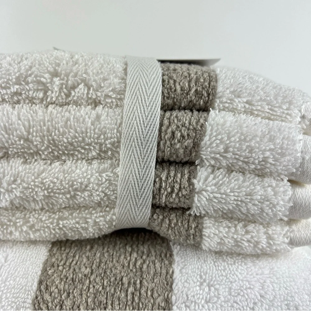 Pera Avenue Luxe Bath Towel Set 100% Turkish Cotton Cream & Tan 8 Piece Set